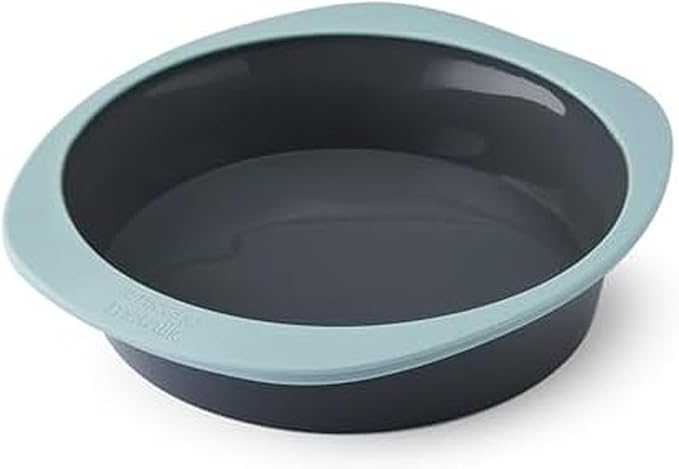 Chicago Metallic 8 Inch Silicone Round Cake Pan - Nonstick Bakeware with Wire-Reinforced Rim, Oven Safe to 428F, Flexible Food-Grade Silicone for Easy Release, Dishwasher Safe