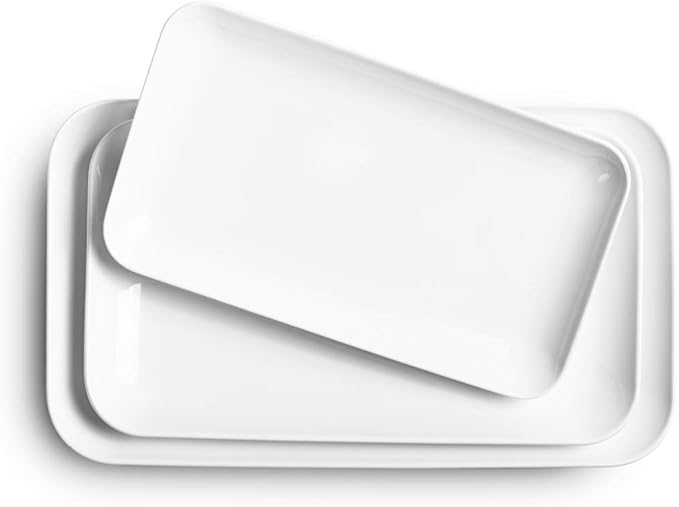 DELLING Large Serving Platter Set of 3, 16/14/12 Inch Porcelain Serving Trays for Party - White Ceramic Rectangular Platters for Entertaining, Appetizer Fruit Tray for Gethering Shower Dinner