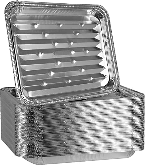 PLASTICPRO Aluminum Grill Pans, Broiler Pans, Grill Liners, Durable with Ribbed Bottom Surface for BBQ, Grill, Texture Disposable,Pack of 20