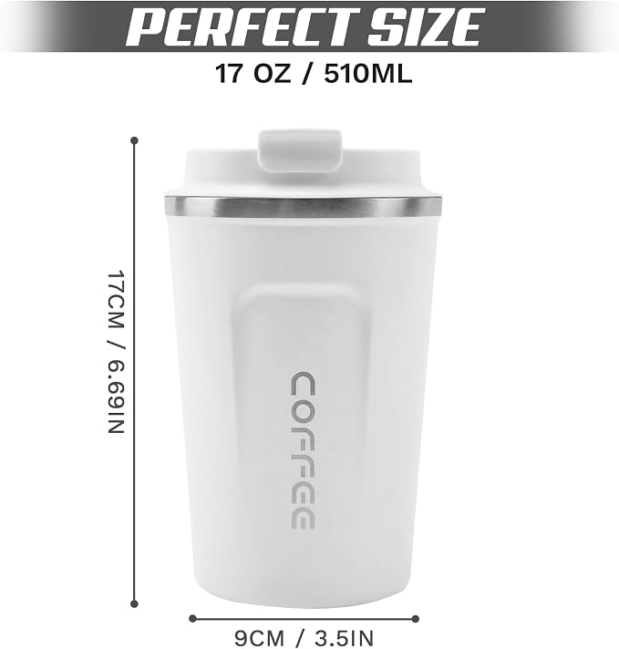 SPLMIFA Travel Coffee Mugs Leak-Proof, Reusable Coffee Cups with Lids, Stainless Steel Vacuum Insulated Coffee Tumblers, Thermal Insulation Cups for Men and Women Hot & Cold Drinks(2nd-White, 17OZ)