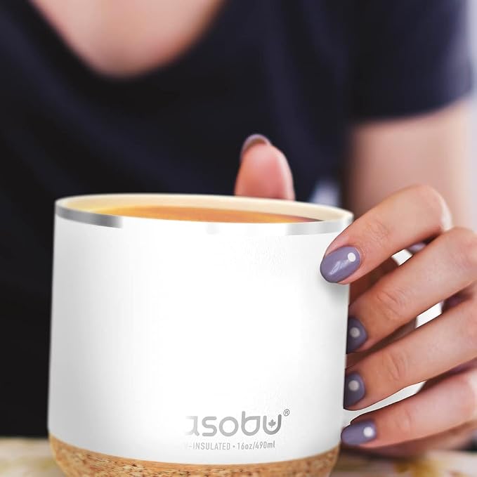 asobu Ultimate Ceramic Travel Mug, 16oz Insulated Stainless Steel Coffee Cup with Handle & Splash-Resistant Lid, Ceramic Lined for Pure Taste, BPA-Free, Double-Wall Vacuum with Built-In Coaster