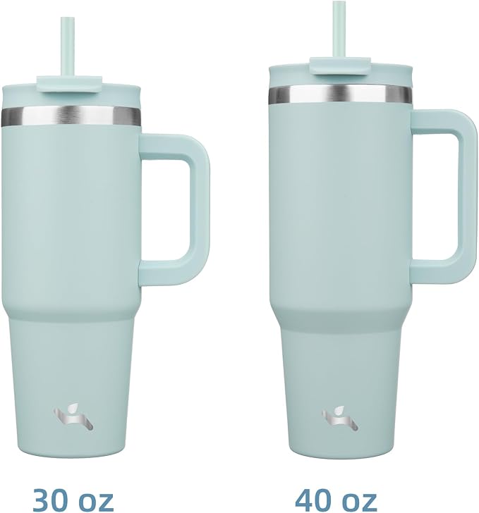 Konokyo 40 oz Insulated Tumbler Water Bottle with Handle, Straw Lid | BPA-free and dishwasher safe; made for gym, travel, coffee and gifting, 2 straws, cup holder friendly,Blue Haze