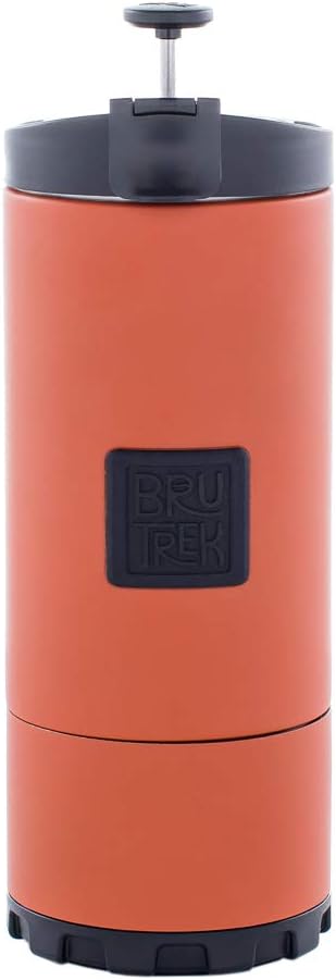 BruTrek | OVRLNDR Travel French Press | 24 fl.oz Drinkable Lid | Red Rock | Drinkable Capacity, Vacuum Insulated, Easy To Clean Removable Bottom, No Spill Lid, On The Go Coffee Brewing (Red Rock)
