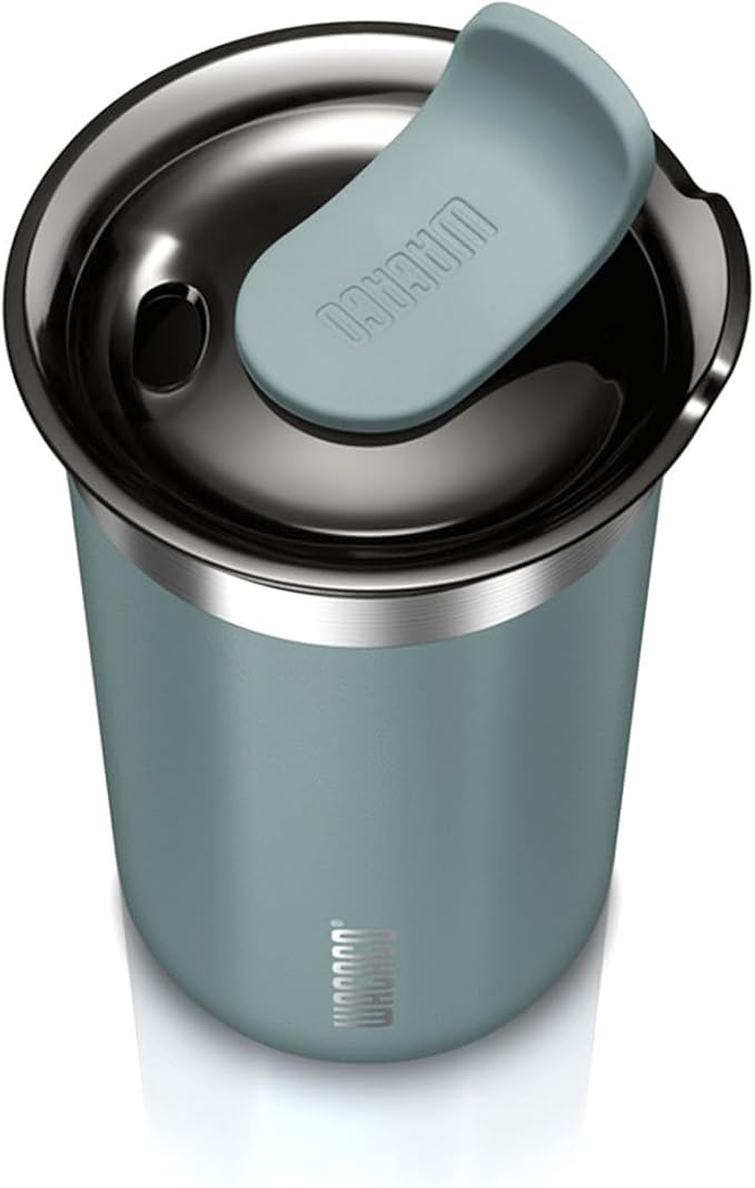 WACACO Octaroma Lungo Vacuum Insulated Coffee Mug, Double-wall Stainless Steel Travel Tumbler With Drinking Lid, 10 fl oz(300ml), Cadet Blue
