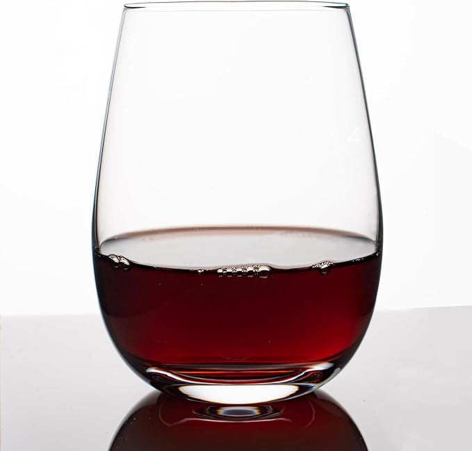 Premium Stemless Wine Glasses Set of 6, 15 oz All-Purpose Beverage Glasses | Lead-Free Crystal Glasses for Red & White Wine, Clear Drinking Glasses for Water, Juice, Cocktails, Gift Box, Dishwasher Safe