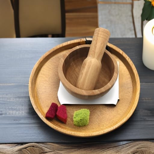 5 Inch Bamboo Mortar and Pestle Set, Wooden Herb Grinder Bowl for Garlic Ginger Spices Seeds Pepper Coffee, Manual Spice Crusher Grinding Bowl