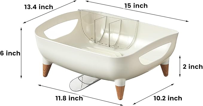 Dish Rack, Dish Drying Rack for Kitchen Counter, Dish Drainer with Drainboard Set and Utensil Holder, Sink Drying Dish Strainer Rack (White)