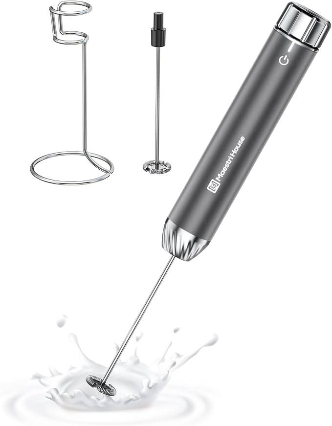 Maestri House LunaFro Max Rechargeable Milk Frother,Stepless Speed Control | 2000mAh lithium battery Frother Handheld, IPX6 Electric Drink Mixer with Stand & 2 Detachable Whisks for Lattes, Cappuccino