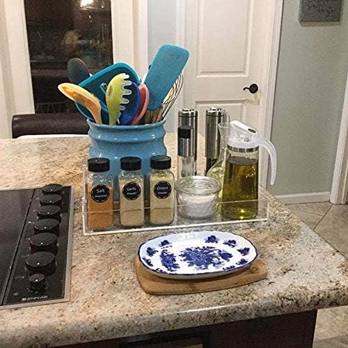 NIUBEE Acrylic Serving Tray 11x14 Inches -Spill Proof- Clear Decorative Tray Organiser for Ottoman Coffee Table Countertop with Handles | Spill-Proof tray for Coffee Table, Ottoman | Decorative Tray for Breakfast in Bed, Drink Serving & Home Organization