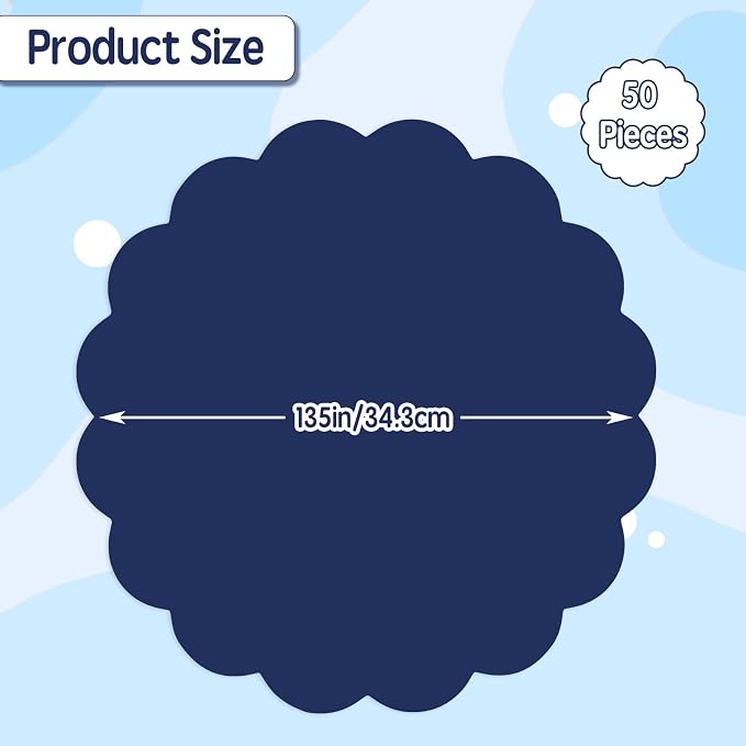 50 Pcs Navy Blue Paper Placemats Disposable, 13.5 Inch Blue Disposable Scalloped Placemat Decorative Placemats for Birthday Wedding Baby Shower Banquet Tea Party