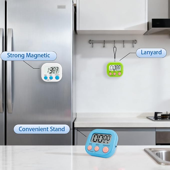 Digital Kitchen Timer, 6 Pcs White Classroom Timers for Kids Teacher, Magnetic Countdown Minute Simple Timer for Cooking Study Exercise Game Baking Reading Gym Meeting Work Task Classroom Organization