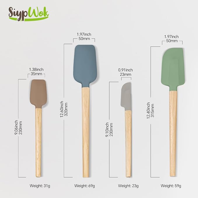 Silicone Spatula Set, Food Grade Rubber Spatula-4 Piece Nonstick Rubber Spatulas, Spoonula, Jar Scraper for Cooking, Baking, Mixing, Frosting - Heat Resistant Up to 600°F (4 Pcs Spatula Black)