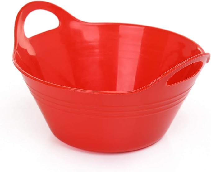 Mintra Home Plastic Bowls with Handles (970ml Small 3pk, Red) - 6.75inW x 3inH - for snacks, candy, popcorn, gift basket, lightweight serving bowl for party, 3 Pack