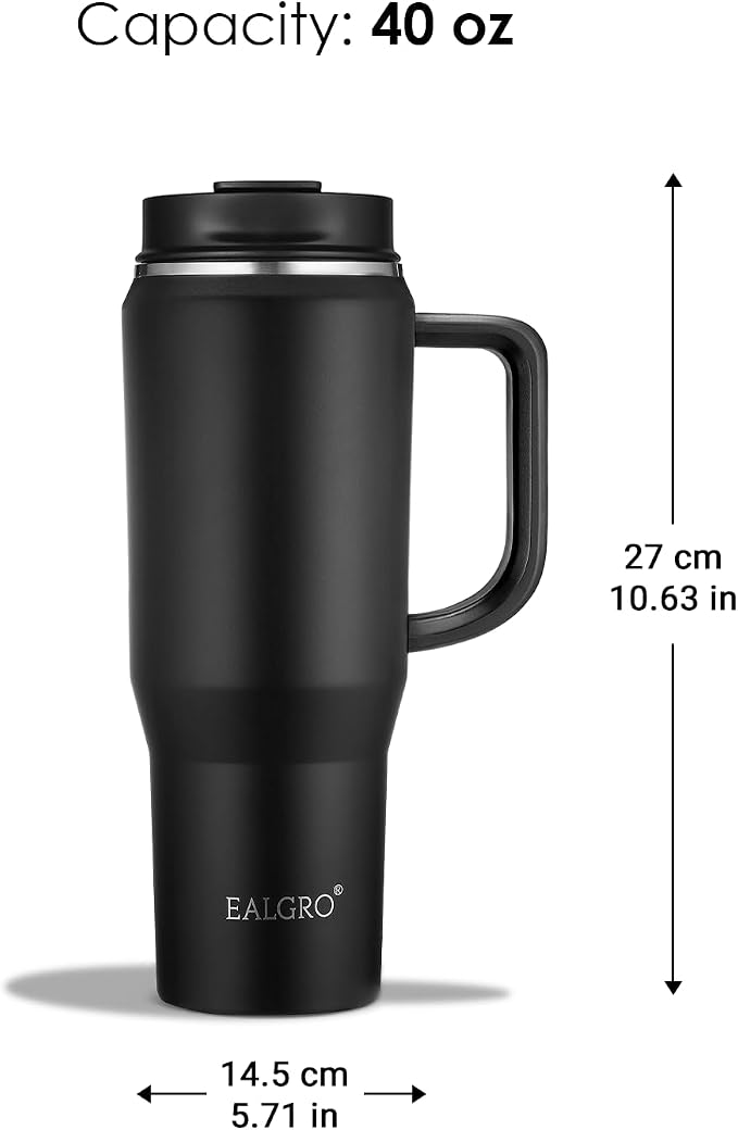 EALGRO 40 oz Tumbler with Handle, Insulated Tumblers with Lid and Straw | Leakproof Large Metal Sports Water Bottle Jug, Stainless Steel Travel Coffee Mug, Double Wall Vacuum Thermal Cup, ArmyGreen