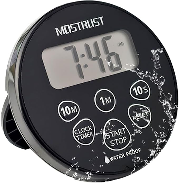 Digital Waterproof Shower Clock Timer | Bathroom Countdown Cooking Kitchen Timer with Alarm Magnetic-Back Stand, Ideal for Shower Bathroom