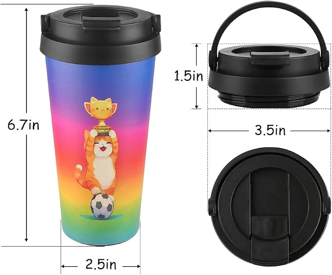 Funkrin Insulated Coffee Mug with Ceramic Coating, 16oz Iced Coffee Tumbler Cup with Flip Lid and Handle, Double Wall Vacuum Leak-Proof Travel Mug for Office School Party Camping