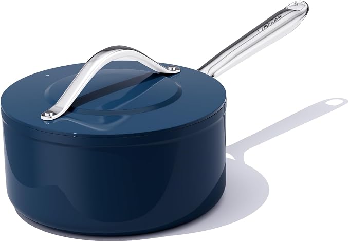 CookinCraze Premium Ceramic Sauce Pan with Lid, 3.5 QT Nonstick Saucepan | for Healthy Everyday Cooking, PFAS & PTFE Free, Induction Compatible, Oven Safe up to 500°F, Navy Blue