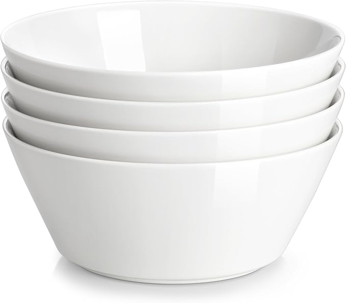 MALACASA 35 OZ Soup Bowls Set of 4, White Bowls Deep Cereal Ramen Bowl | Ceramic Bowls for Salad, Pasta, Pho, Dessert, Fruit, Kitchen Essential, Dishwasher Microwave Safe, Series REGULAR