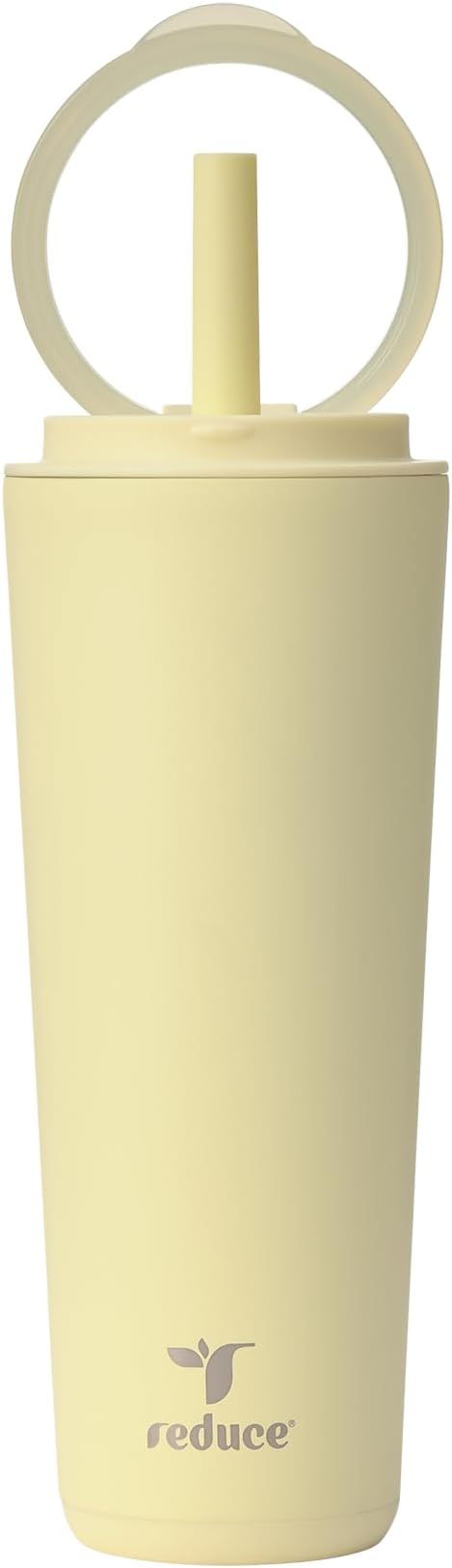 REDUCE Halo 24 oz Stainless Steel Vacuum Insulated Tumbler - Spill Proof Travel Mug with Flip Handle Lid - Keeps Drinks Cold for 32 Hrs - Dishwasher Safe - Cupholder Friendly - French Vanilla