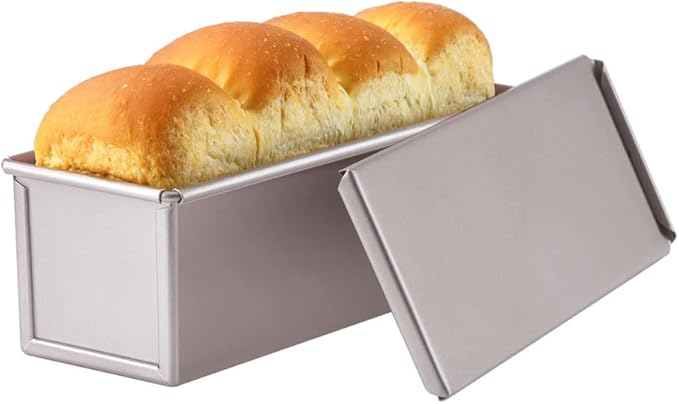 CHEFMADE Mini Pullman Loaf Pan with Lid, 0.66Lb Dough Capacity Non-Stick Rectangle Flat Toast Box for Oven Baking 2.8" x 8.3"x 2.7"(Champagne Gold)