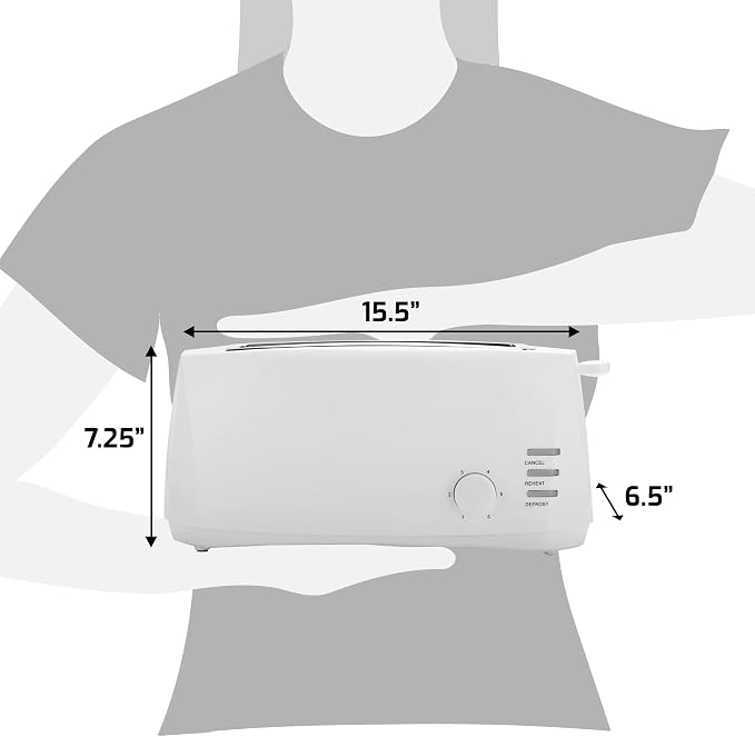 Elite Gourmet ECT-4829 4-Slice Long Slot Toaster, Extra-Wide Slots, White | 6 Toast Settings, Defrost, Reheat & Cancel Functions, Slide-Out Crumb Tray, Great for Bagels & Waffles