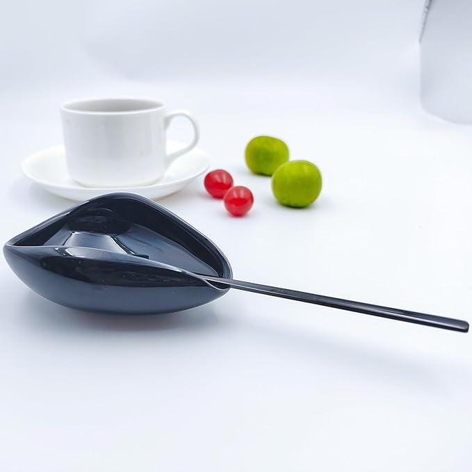 Mini Coffee Spoon Holder, Small Ceramic Spoon Rest for Coffee Stirrers, Teaspoon, Bar Spoon, Coffee Bar Accessories (Ture black+black Spoon)