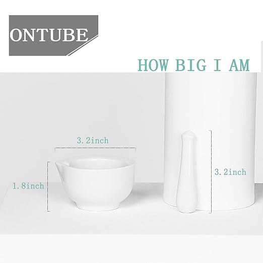 Mortar and Pestle Set (3.2 Inch) | Ceramic stoneware, sturdy, multi-purpose, spice/herb/pill, easy-clean, non-slip, comfy, dishwasher-safe, compact, elegant
