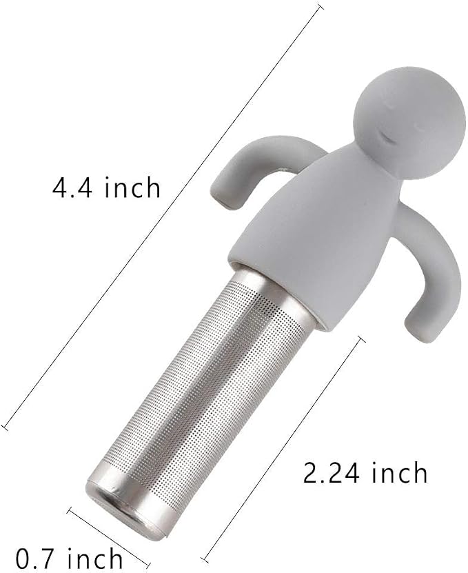 Leden Tea Infuser for Loose Tea Fine Mesh Tea Steeper, Grey & Yellow, 2Pcs | Stainless Steel Fun Person-shaped Design Tea Strainer Filter with Silicone Handle for Loose Tea Ball for Cup Mug