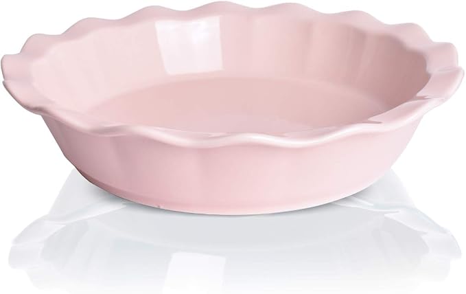 Ceramic Pie Pan, 9 Inches Pie Dish, 50 oz, Pie Plate for Baking, Microwave, Oven Safe and Dishwasher safe (Pink, 9 inches)