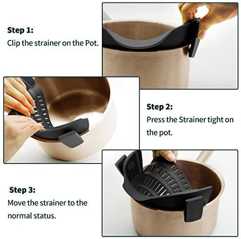 AUOON Pasta Strainer Clip on Silicone, Standard 8.86 x 3.55 in, Almond Rose | BPA-free, Fits All Pots Pans Bowls, Dishwasher Safe, for Meat Noodles Vegetable Fruits, Space-saving Kitchen Gadget
