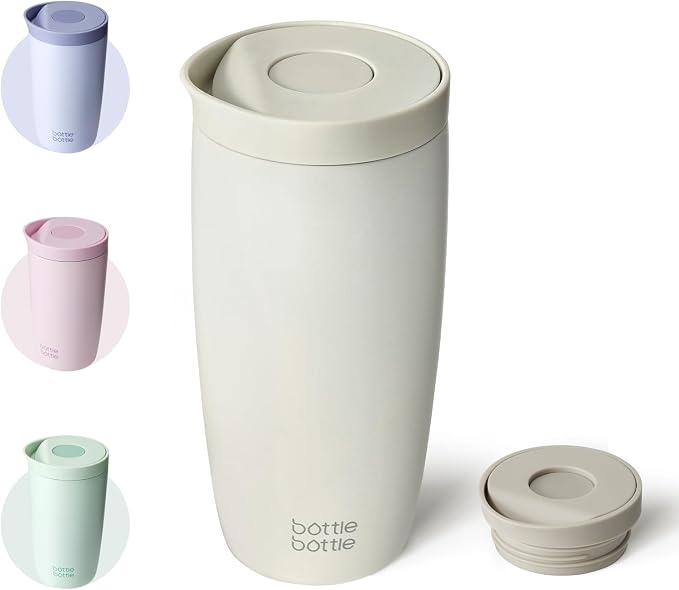 BOTTLE BOTTLE Insulated Coffee Tumbler with Push Button Lid 16oz(Gray) | Leakproof,Stainless Steel Travel Mug,Keeps Drinks Hot & Cold for 6 Hours,for Office & On the Go