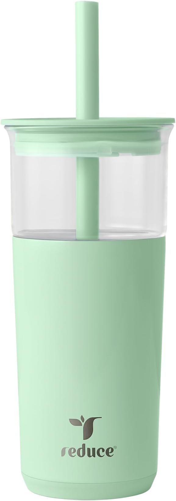 REDUCE Aspen - 20oz Vacuum Insulated Glass Tumbler - Extra Wide Straw & Lid | Keeps drinks cold for 12 hours, ideal for iced coffee, smoothies & boba, dishwasher safe, soft base