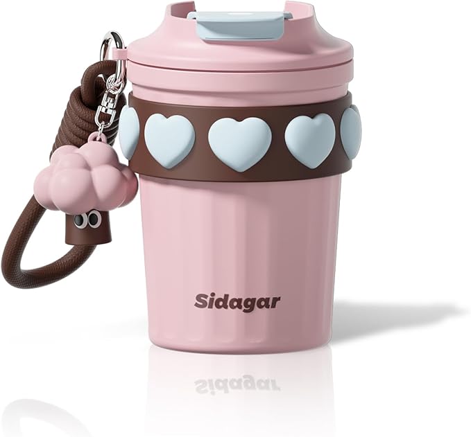 SDGA+ 12 oz Travel Coffee Mug Spill Proof Leak Proof, Stainless Steel Thermal Coffee Cup with Lid, Resuable Cup for Hot and Cold, Portable Tumbler for Women, Light Pink