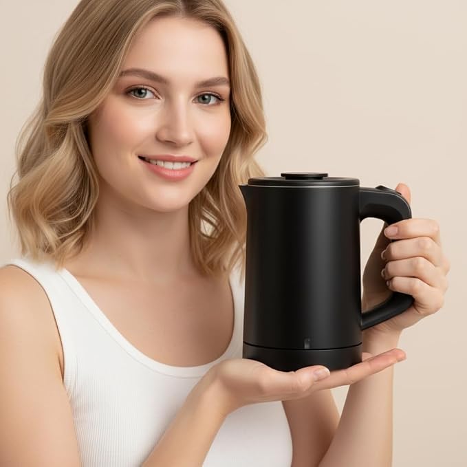 0.6L Small Little Travel Electric Tea Coffee Kettle | 304 Stainless Steel,Double Wall,Auto Shut-Off,Boil Dry Protection