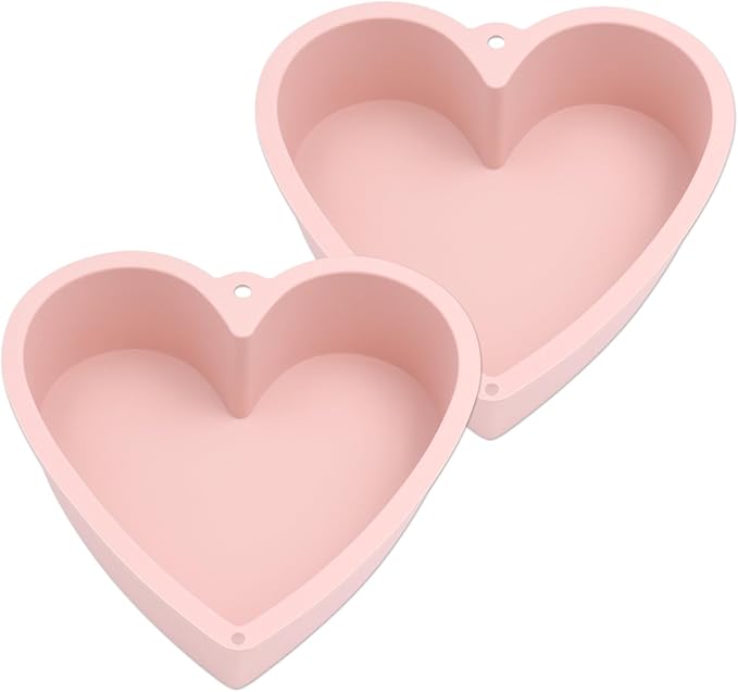 Alimat PluS 8 Inch Heart Shaped Cake Pans Set of 2 with Hanging Hole(Pink) | Silicone Material