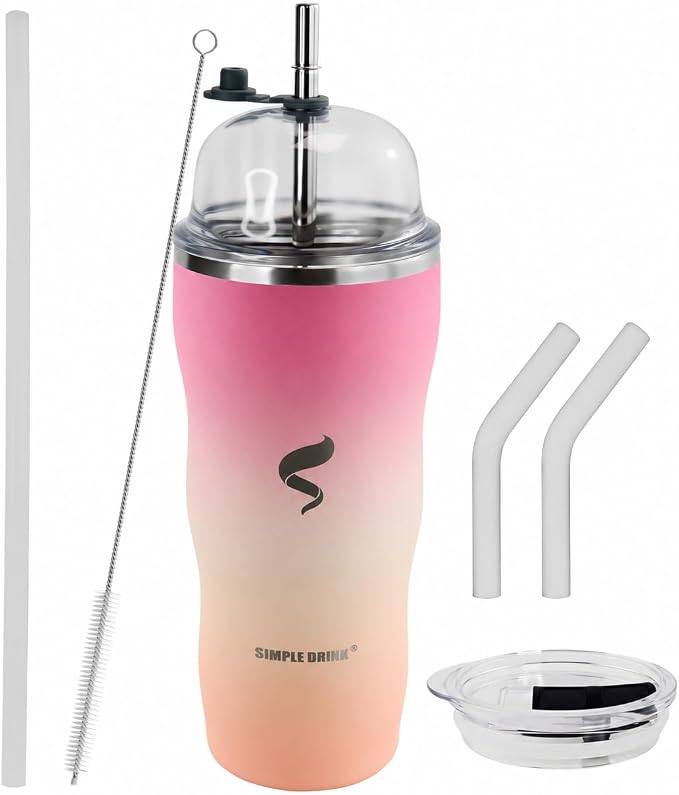 20 oz Insulated Tumbler, Straw and Flat Lids,Pink Mesa Sunset | 18/8 stainless steel, double-wall vacuum insulation, BPA-free materials, reusable straw, for everyday hot and cold drinks.
