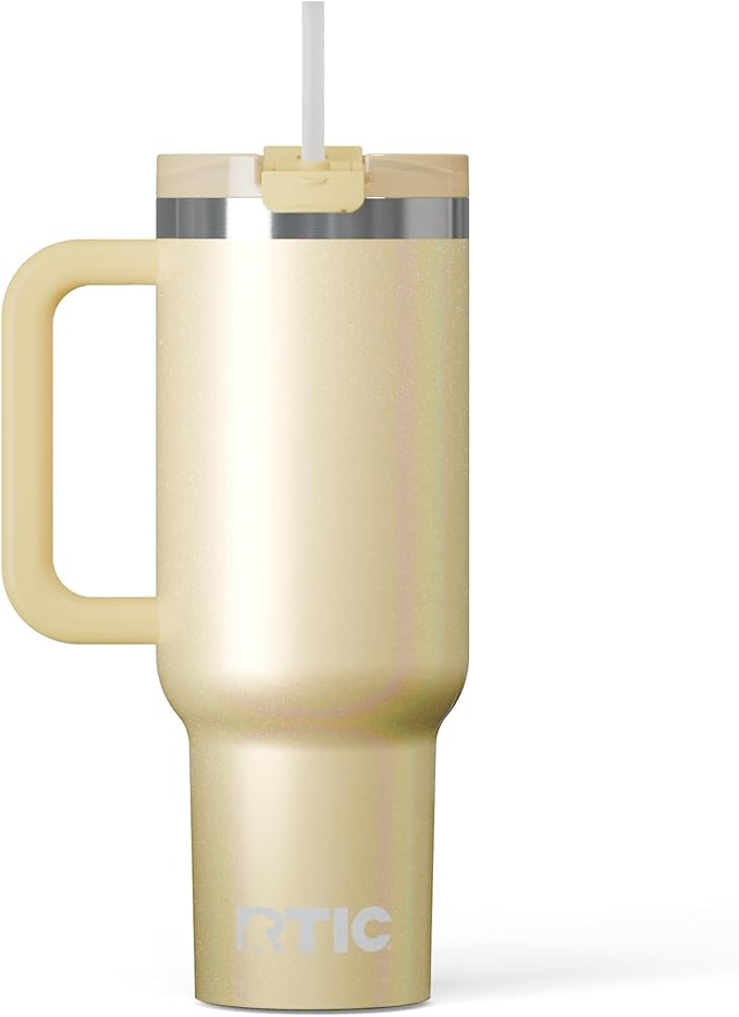 RTIC 40oz Road Trip Tumbler, Insulated, Ceramic Lined, Sunlight Glitter | with Lid, Handle and Straw, Stainless Steel Metal Cup, Portable for Hot and Cold Drinks, Coffee, Car, Camping, Travel