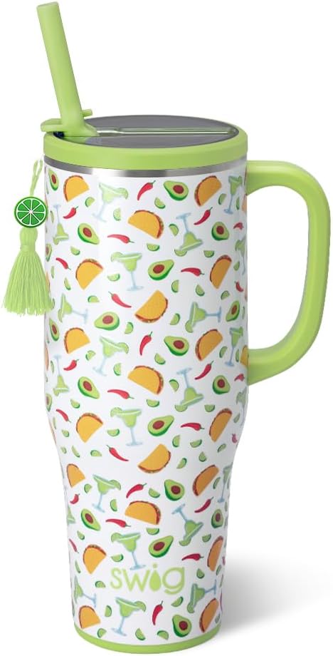 Swig Life 40oz Leakproof Mega Mug with Handle & Straw, Taco Night | Leakproof Lid - Triple Insulated Stainless Steel - Handle & Straw Included - Cup Holder Friendly - Dishwasher Safe