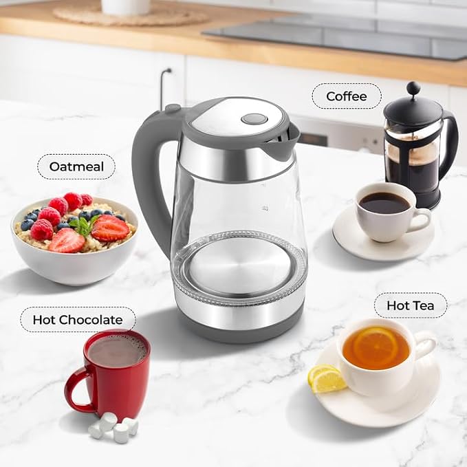 Zulay Kitchen Fast Boiling Electric Water Kettle - 1.7L, 1500W, Auto Shut-Off for Overboil & Boil Dry Protection, Cool-Touch Handle, 360° Base - Rapid Teapot Boiler For Coffee & Tea - Gray