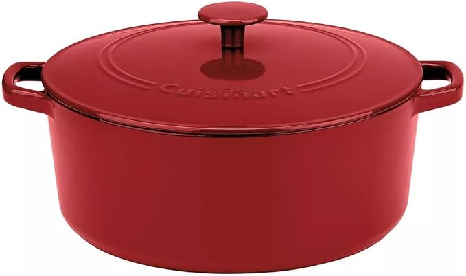 Cuisinart Chef's Classic Enameled Cast Iron Dutch Oven with Lid, Porcelain Enameled Interior, Oven Safe, Induction Compatible, 7-Quart, Round, Venice Red