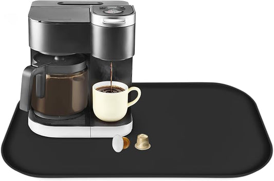 Silicone Coffee Maker Mat with Lip for Countertops, 24'' x 16'', Black | Multi leak-proof coffee tray for countertop, non-slip silicone mat fits most coffee makers & espresso machines, wipe-clean