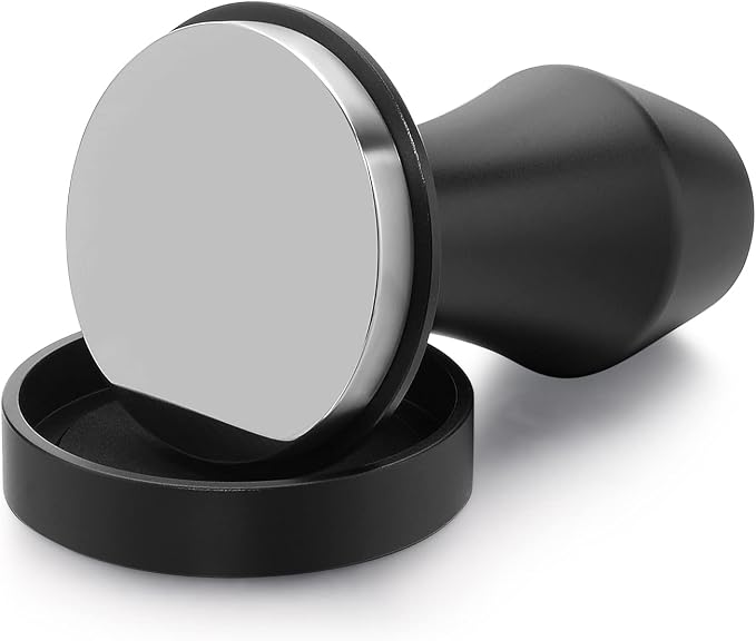 Normcore V4 Coffee Tamper 53.3mm - Spring-Loaded Tamper - Barista Espresso Tamper with 15lb / 25lb / 30lbs Replacement Springs - Anodized Aluminum Handle and Stand - Flat Base, Black