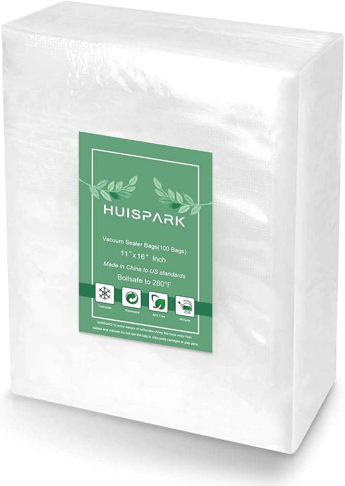 11" x 16" Vacuum Sealer Bags Heavy Duty Pre-Cut Design Commercial Grade Food Sealable Bag for Heat Seal Food Storage,Smell Proof Bags Boilsafe to 280°F Freezable, Resizable (100Pcs)