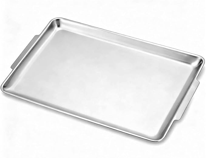 16.3" x 11" Large Serving Platters, Stainless Steel Heavy-Duty Large Serving Trays, Silver Rectangular Plates for Food, Fruit, Party, Wedding, Christmas, Chip and Scratch Resistant