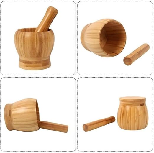 Bamboo Mortar and Pestle Set,8 Oz Natural Seasoning Spice Tools | for Crushing Nuts Grinding Garlic,Making Guacamole,Salad Dressing Eco Friendly Kitchen Gadget for Home Cooking