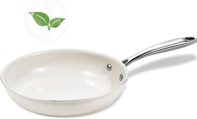 SAKAMOSH 8" Nonstick Ceramic Frying Pan, Small Pan Non Toxic, White | PTFE & PFAS & PFOA Free Ceramic Coating, Dishwasher/Oven Safe, Induction Compatible, suitable for all stovetops