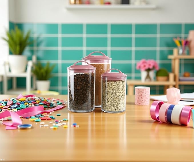 Reston lloyd Food Storage Containers, BPA Free Airtight Canisters for Cereal, Pasta, Sugar, Coffee, Flour, Cookies, Loose Tea, for Kitchen Organization, Set of 3, Pink