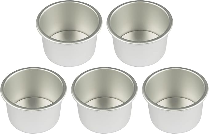 5 Pieces 2Inch Round Mini Cake Pan with Removable Bottom Aluminum Alloy Small Cheesecake Baking Tray Non-Stick Bread Pizza Chiffon Fondant Mold DIY Cooking Tools, Silver