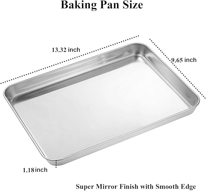 Wildone Baking Sheet Set of 2 - Stainless Steel Cookie Sheet Baking Pan, Size 12 x 10 x 1 inch, Non Toxic & Heavy Duty & Mirror Finish & Rust Free & Easy Clean