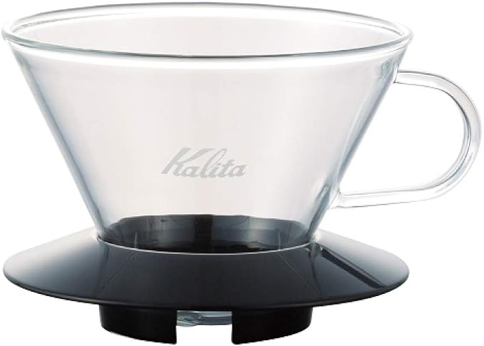 Kalita Wave Pour Over Coffee Dripper, Size 185, Makes 16-26oz, Single Cup Maker, Heat-Resistant Glass, Patented & Portable,black